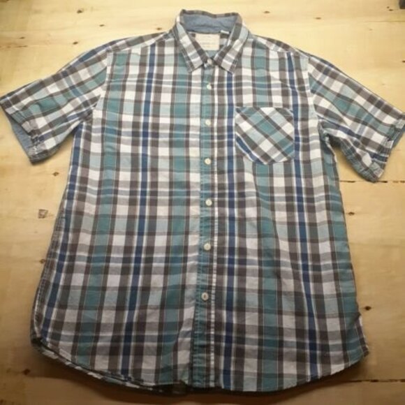 Original Weatherproof Vintage Mens Blue Plaid Short Sleeve Button Up Shirt SizeM - Picture 1 of 12